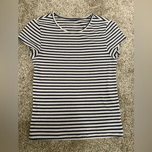 American Eagle Blue and White Striped Ribbed Baby Tee